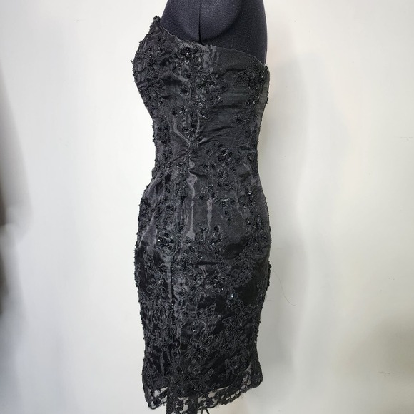 Black Embroidered Beaded Midi Formal Goth Prom Homecoming Strapless Alt Dress - Picture 4 of 10